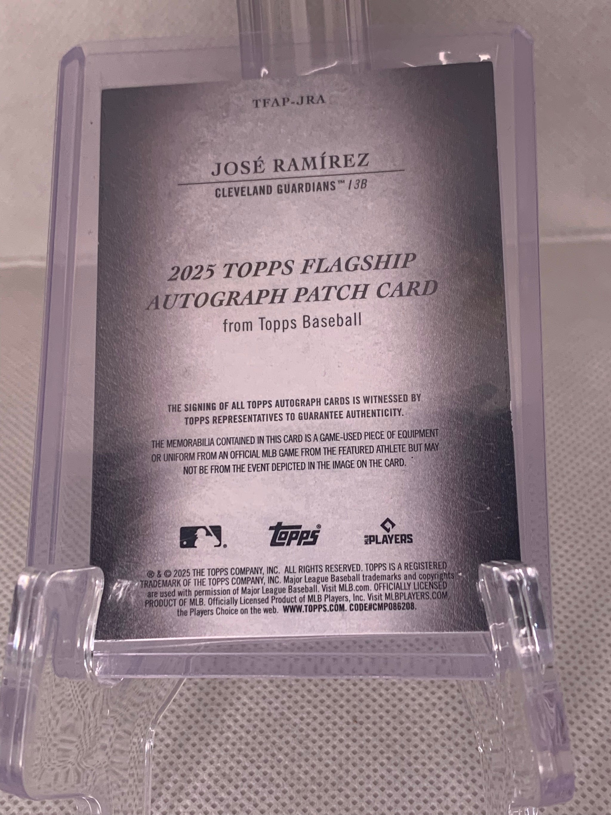 Jose Ramirez certified card- 2025 Topps Series 1 Patch – Five Tool